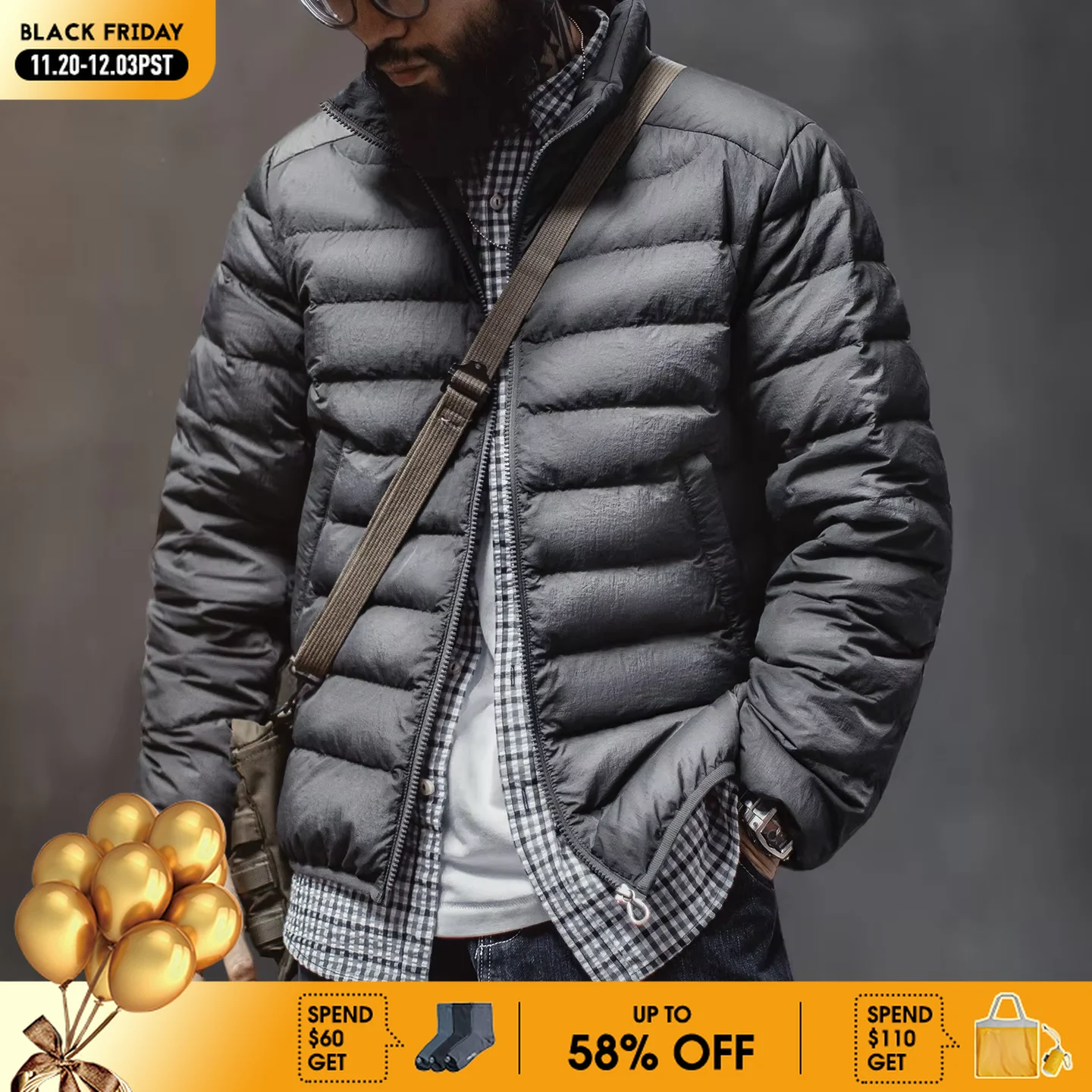 

Maden Men's Down Jacket 90% White Duck Down Lightweight Puffer Stand Collar Warm Inner Layer Casual Thermal Coat for Winter