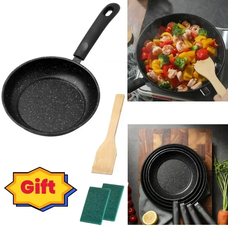 Durable Stone Frying Pan19/21/23/25cm Wok Non-stick Pan Skillet Cauldron Induction Cooker Pans Pancake Egg Gas Stove Home