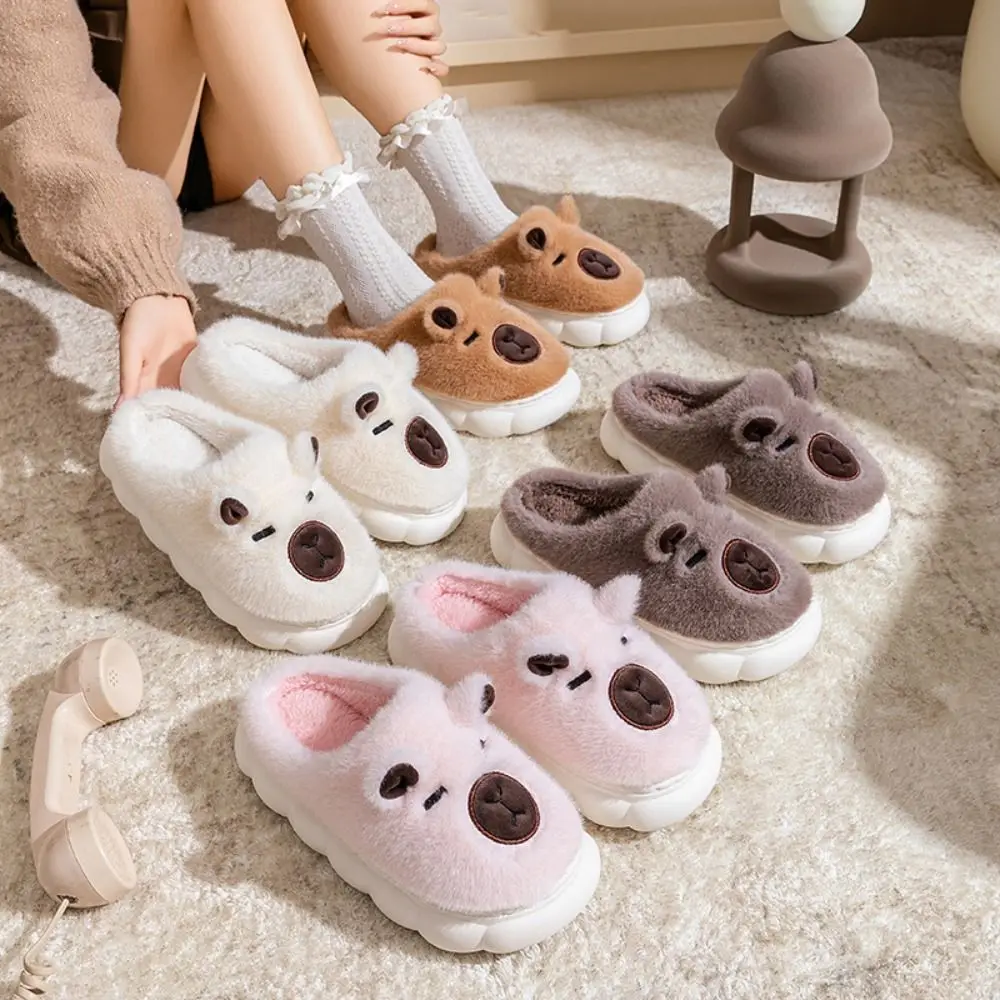 

Fashion Winter Capybara Slippers Soft Anti-slip Cartoon Furry Slippers Thicken Warm Thick Soled Warmer Home Cotton Shoes Gifts