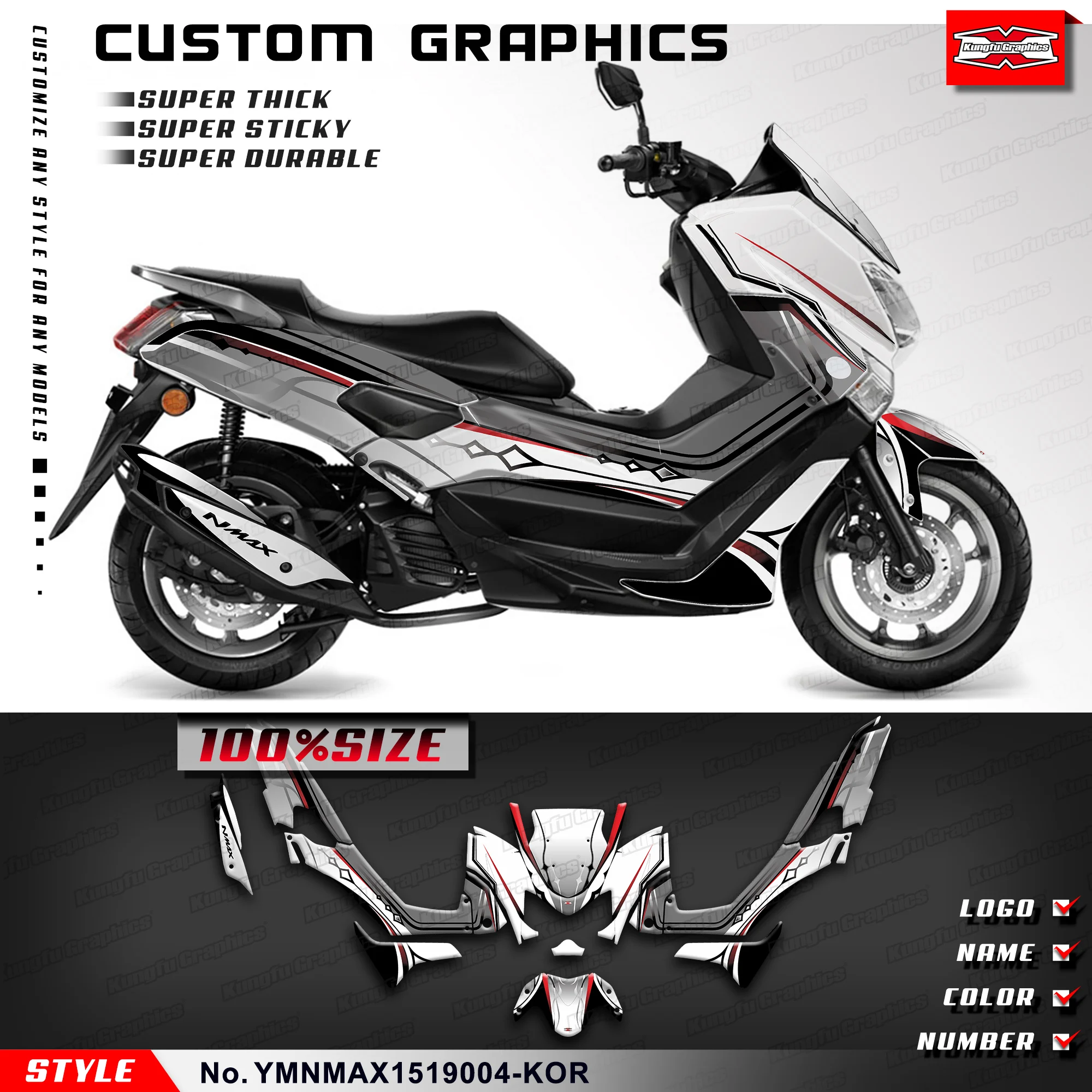

KUNGFU GRAPHCS Stickers Set Adhesive Decals for Yamaha NMAX 125 155 2015 2016 2017 2018 2019 Scooter, Shield, YMNMAX1519004-KOR
