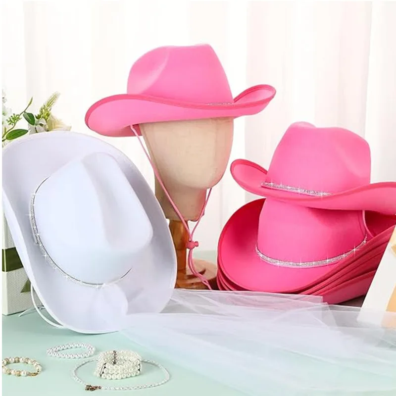 Bride Cowboy Hat Set Diamond Stripe Cowgirl Hat Bridesmaid Gifts Wedding Bridal Shower Bachelorette Party Costume Decor Supplies view 6
