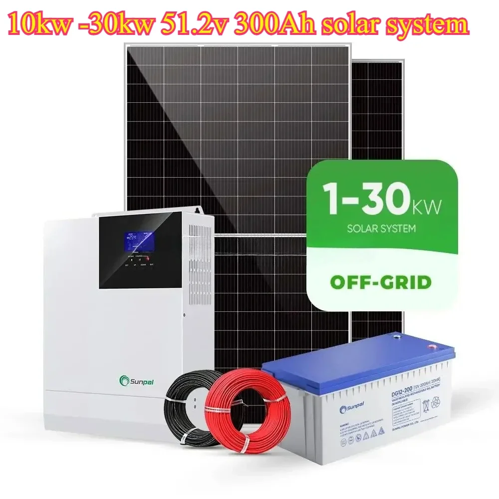 

Power grid hybrid solar system complete solution provider 15kw -10kw 51.2v 300Ah solar system panel solar