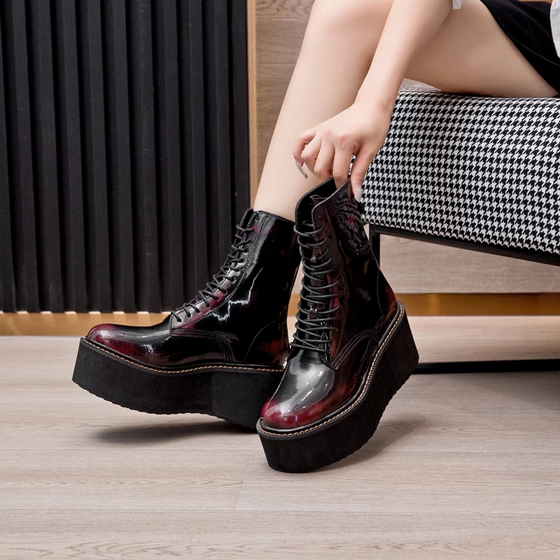 AIYUQI النساء حذاء من الجلد جلد طبيعي 2025 منصة جديدة عالية الكعب أحذية بوت قصيرة الإناث عدم الانزلاق حجم كبير النساء Winte الأحذية #6