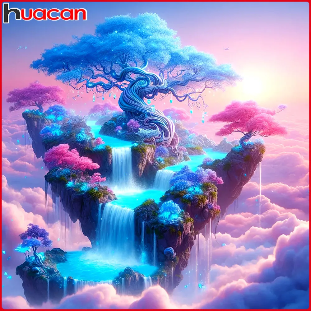 Huacan Vollquadrat Rundbohrer Diamant Malerei Baum Wasserfall Diamant Mosaik Landschaft Kunst Dekorative Gemälde