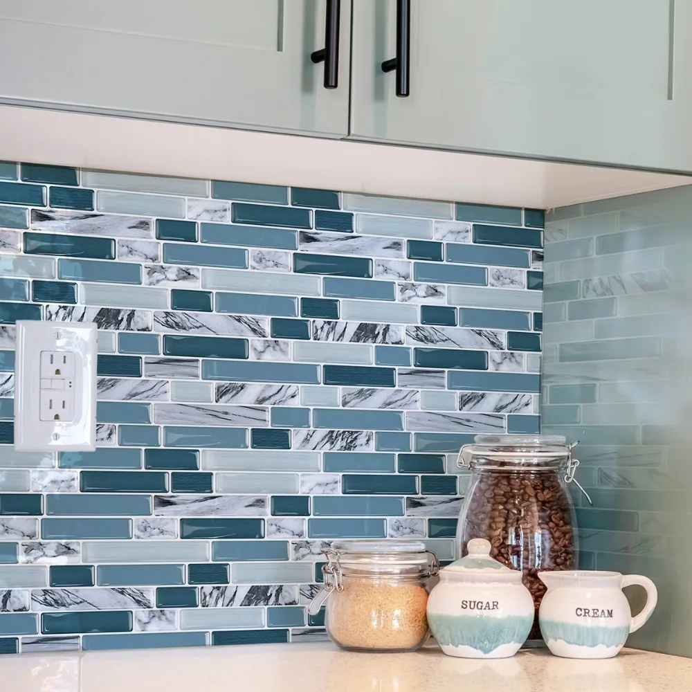 

12pcs Self-adhesive Tile Sticker PVC Marble Patterned Imitation Ceramic Tile Peel and Stick Wall Stickers For Kitchen Bathroom
