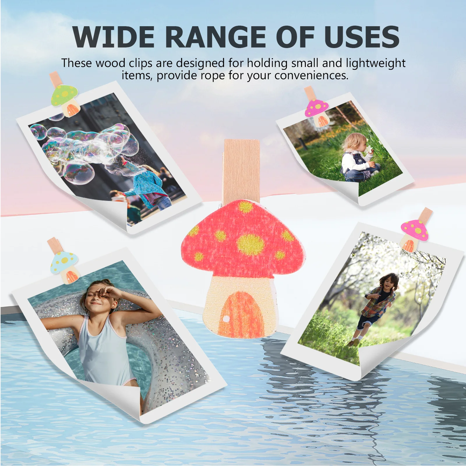 50pcs Wooden Mushroom Clips Cute Cartoon Photo Clip Snacks Clamp For Diy Craft Party Decoration Hanging Cards Wood Picture