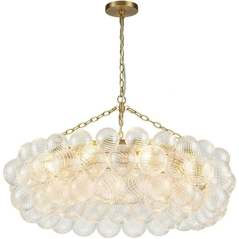 Chandelier Gold Bubble Ball Glass Chandelier Ring and Clear Ribbed Glass Globe Light Fixture 63Inch Dia Blown Glass Chandeliers