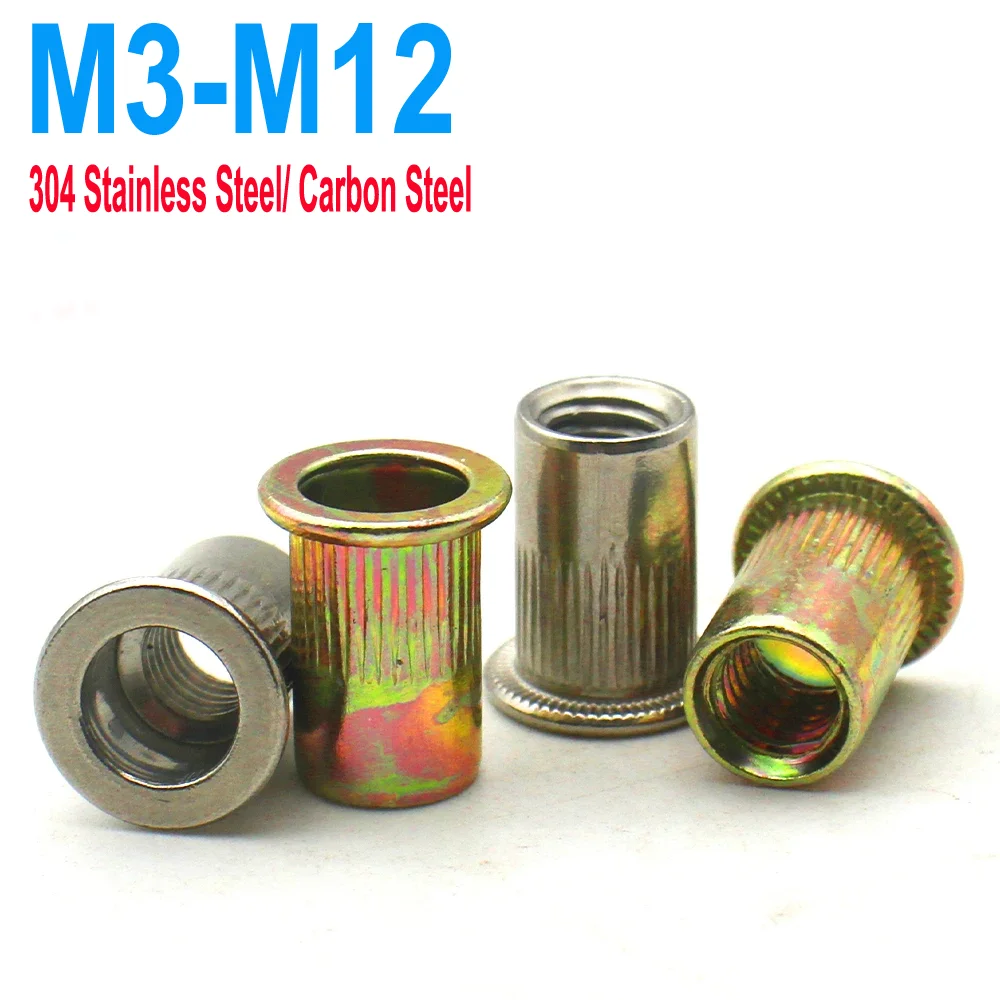 

M3 M4 M5 M6 M8 M10 M12 304 Stainless Steel /Yellow Zinc Plated Carbon Steel Blind Rivet Nut Rivnut Threaded Inserts 2/5/10/30pcs