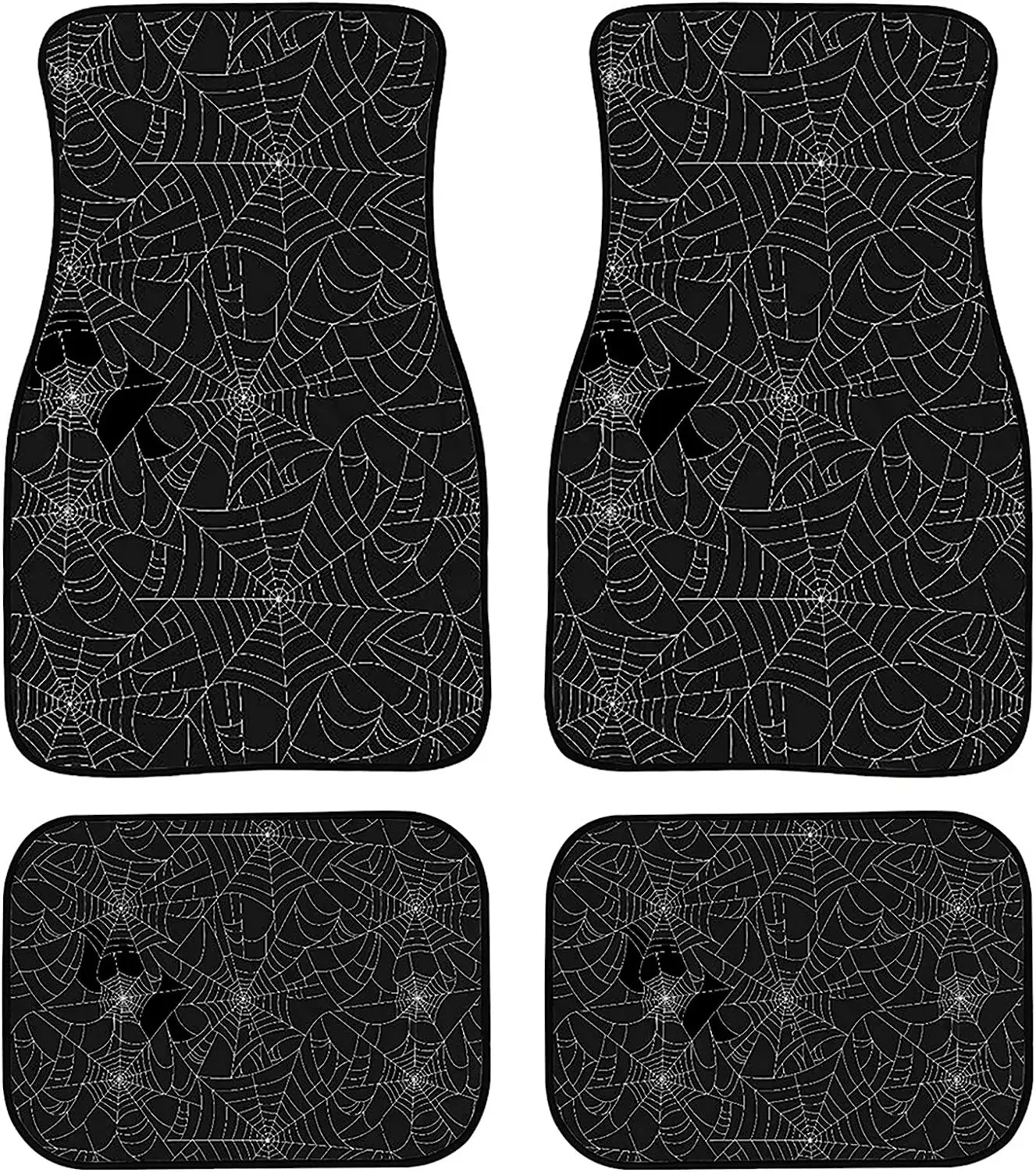 4 Pack Spider Cobweb Print Car Carpet Floor Mat for Women Men Halloween Car Decor