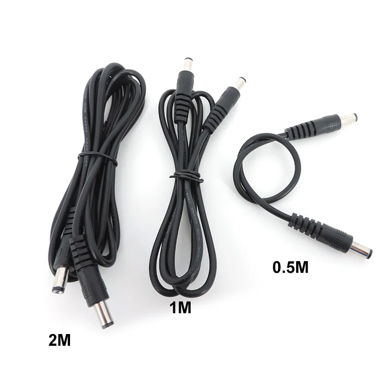 Wtyczka męska 12 V DC na męskie Złącze zasilania Przedłużacz Wtyczka 5,5 x 2,1 mm Przewody adaptera kamery CCTV 0,5 m/1 m/2 m