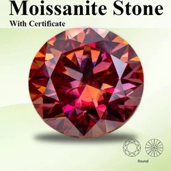 Moissanit-Stein, Wassermelonen-rote Farbe, runder Schliff, im Labor gezüchteter Diamant für DIY-Schmuck, Ringe, Ohrringe, Herstellung mit GRA-Zertifikat