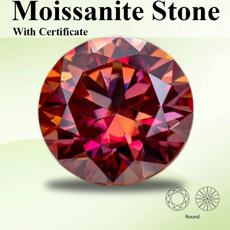 Moissanite Stone Watermelon Red Color Round Cut Lab Grown Diamond for DIY Jewelry Rings Earrings Making with Certificate