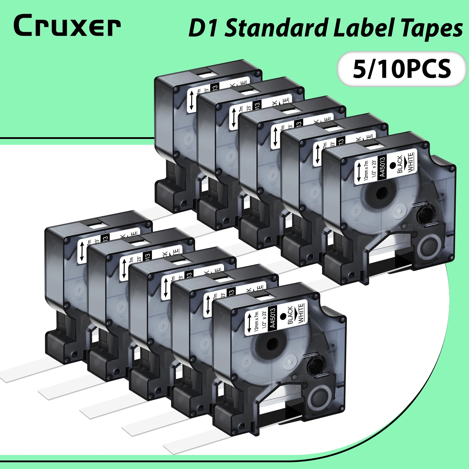 

5PCS/10PCS 12mm 45013 Standard Label Tapes Compatible for DYMO A45010 45013 45020 D1 Label Ribbon For Dymo LabelManager 100 220P