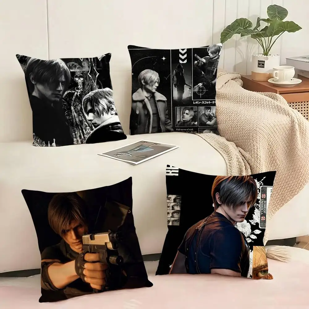 RE4 Agent Leon-S Kennedy  Square Double-Sided printed Pillow Case Bedroom Bedside Pillow Sofa Cushion Cover Gift