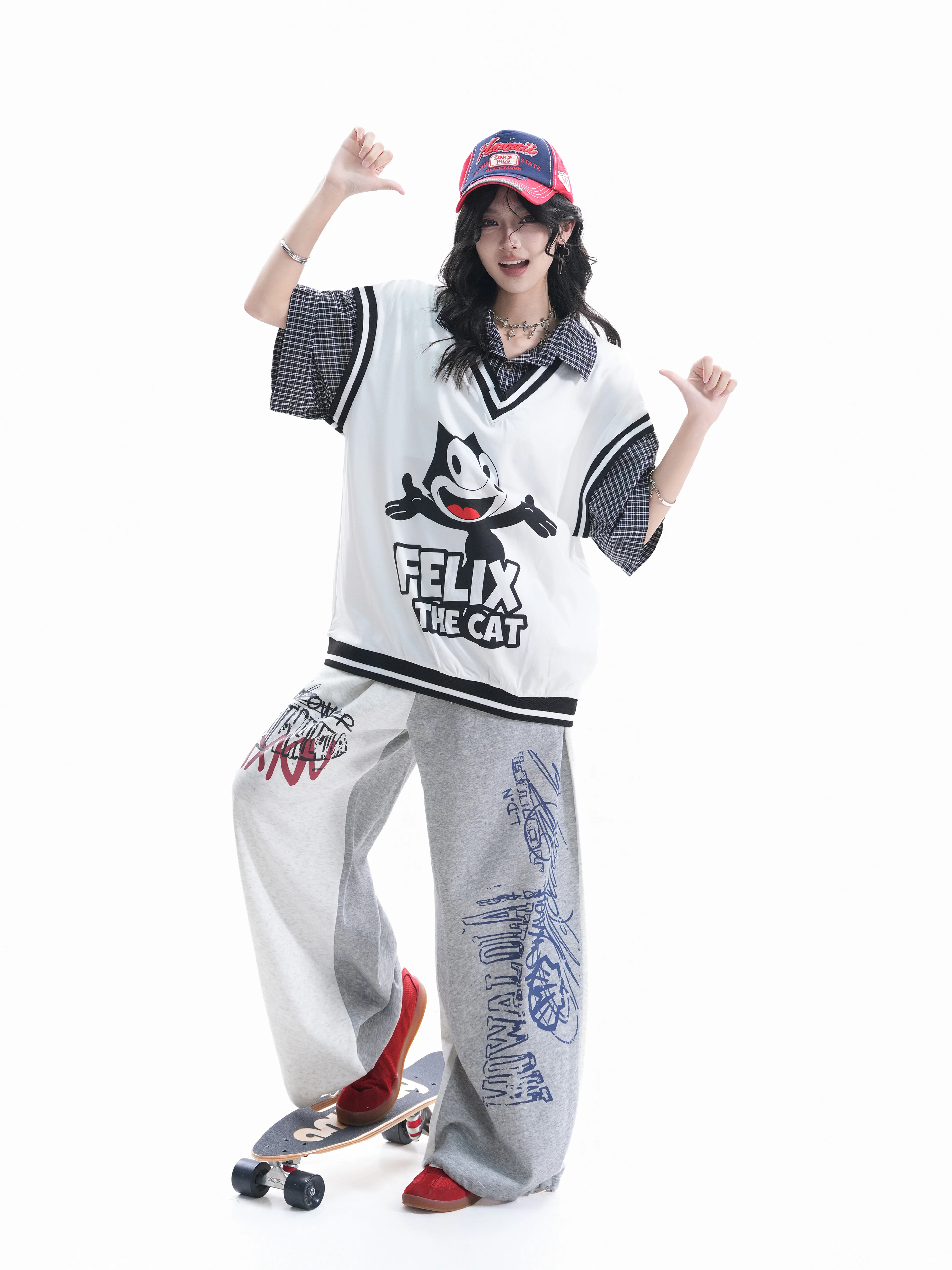 

American Style Small Ball Felix Loose Short Sleeve T-Shirt Women's Couple Special Cotton Casual Top Fashion Summer Wear