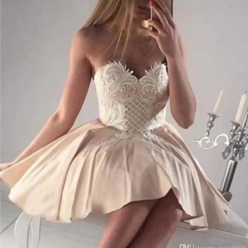 Cheap Lace Puffy Skirt Homecoming Dresses Backless Customized Prom Gowns Sweetheart Cocktail Dress For Teens