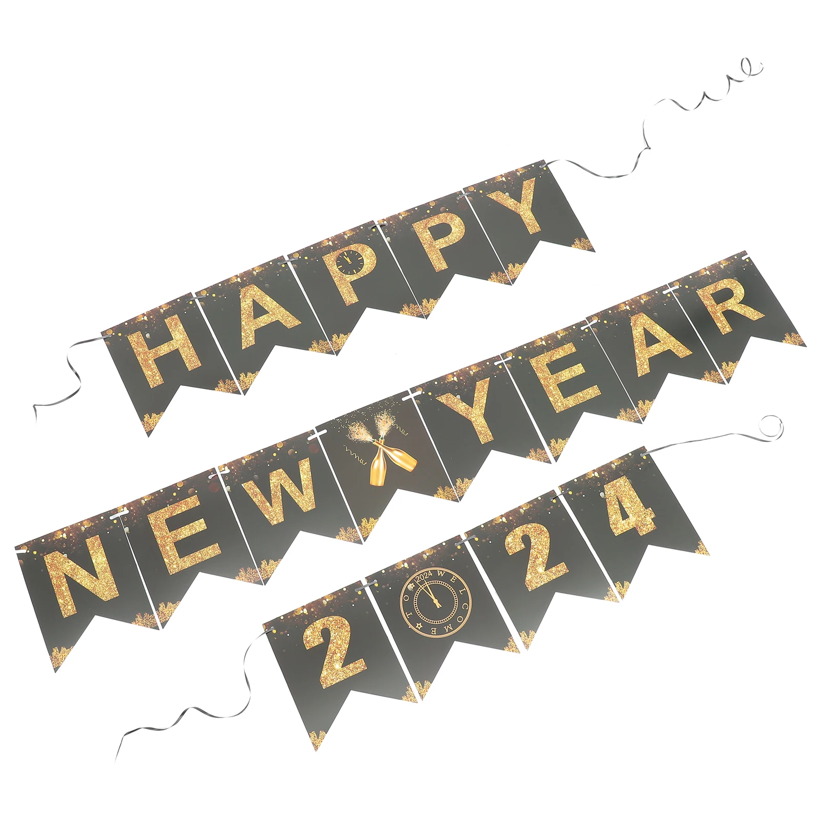 

1 set 2024 New Year Flag 6 Pieces Banners Decorative Party Supplies Happy Banner Festive Decorations Paper Flags Home
