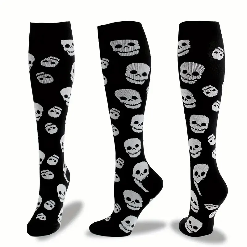 1/4 Pairs Men Women Compression Socks Fashionable Print Suitable Running Hiking Cycling Sports Compression Socks on the Knees