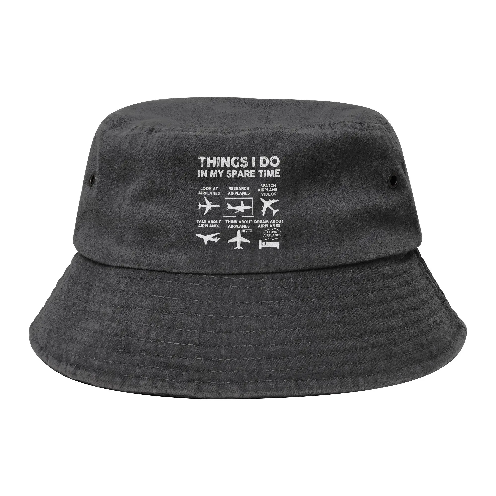 Men Women Distressed Washed Bucket Hats Things I Do In My Spare Time Airplane Lover Aviation Vocation Fisherman Caps  Panama Hat