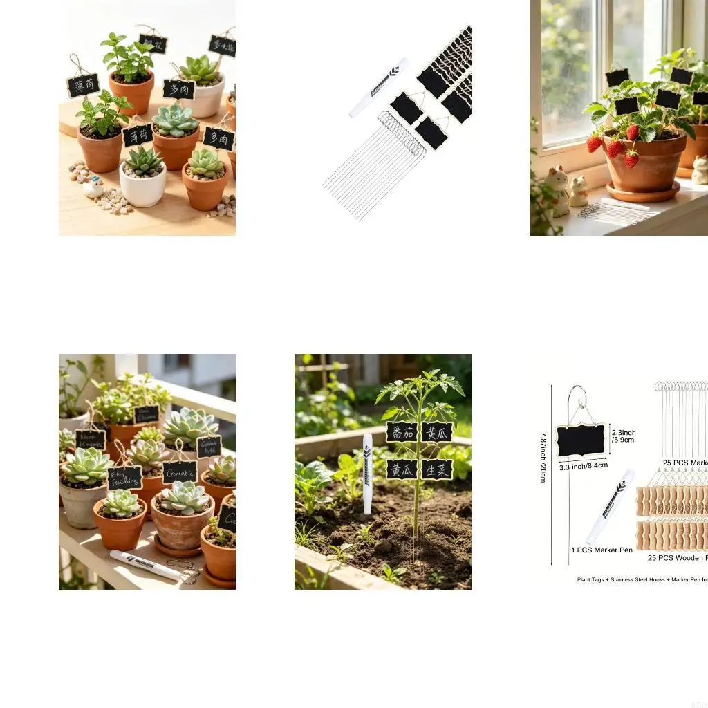 Wooden Plant Markers Signs Set With 25 Blackboards And Metal Stands Included 87HA