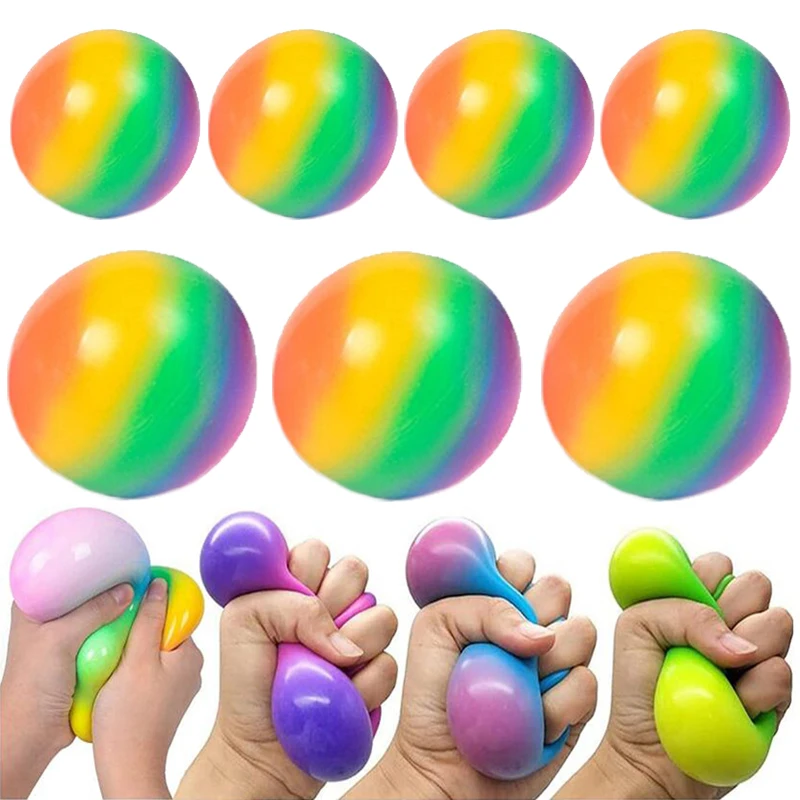 Bola de alívio do estresse do arco-íris grande para adultos e crianças, bola elástica de pressão colorida 3D, brinquedo sensorial Squeeze Toys, presentes