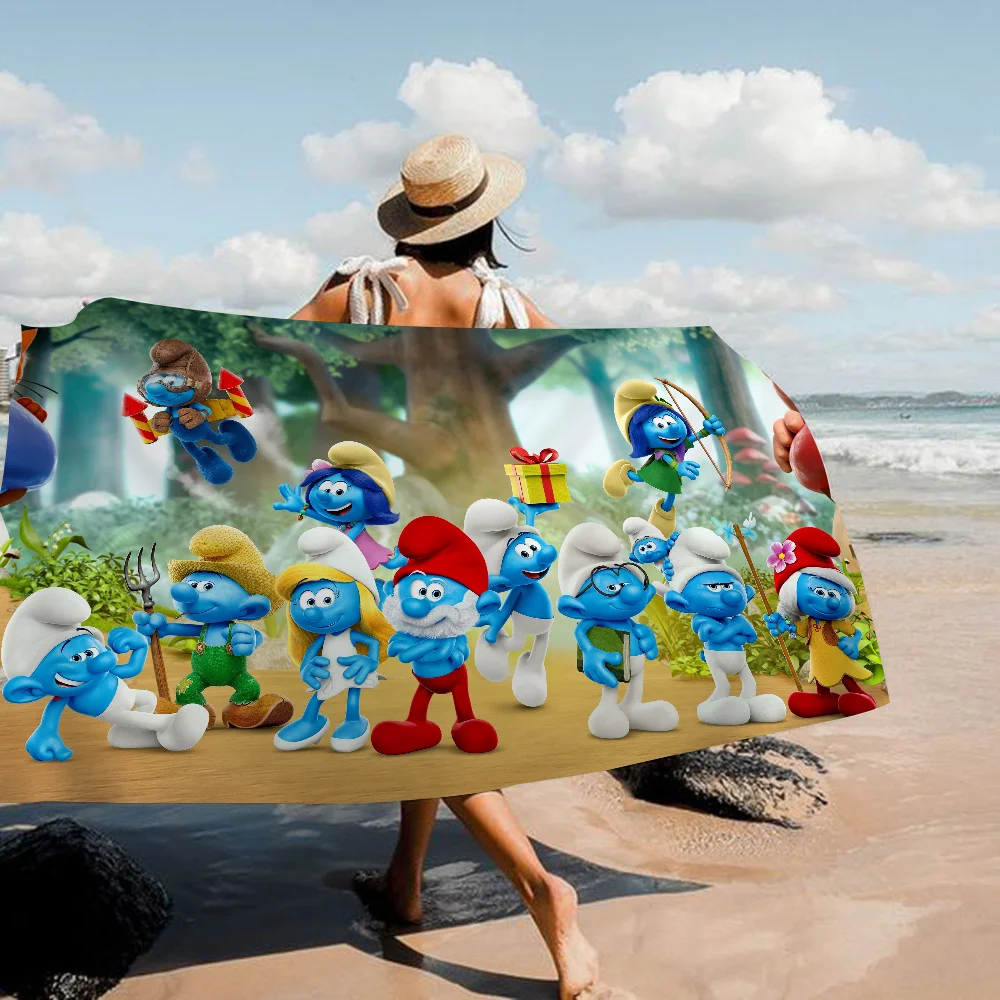 Cartoon S-Smurfs Beach Towel Cartoon Cute Summer Kids Large Bath Pool Beach Towel Microfiber Absorbent for Swimming Travel