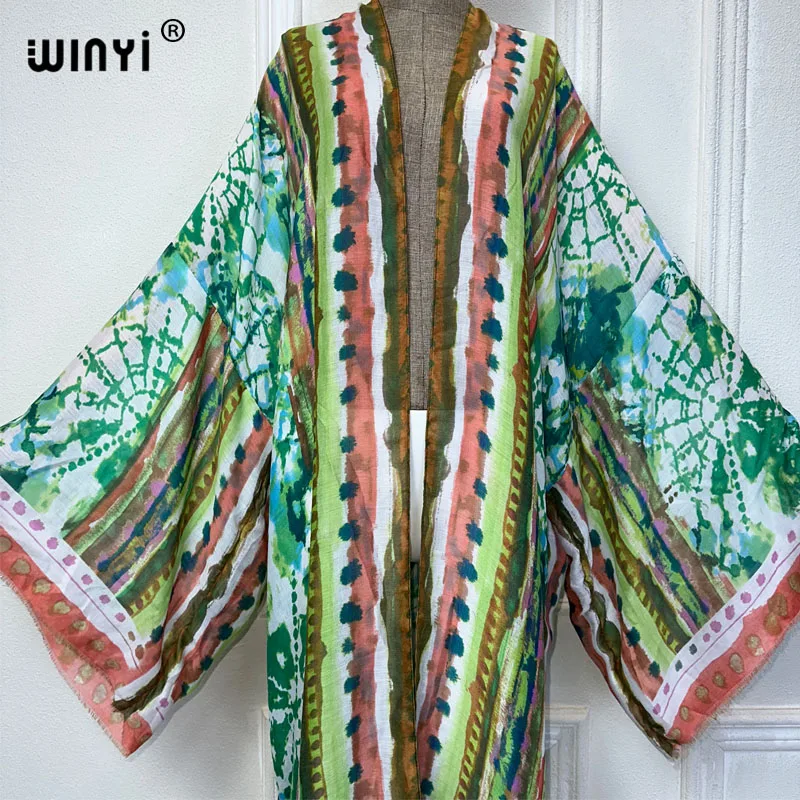 WINYI-kimono de verano para mujer, ropa de playa, vestido de bikini, cárdigan con estampado bohemio, abayas de dubai, vestido musulmán de lujo, 2024