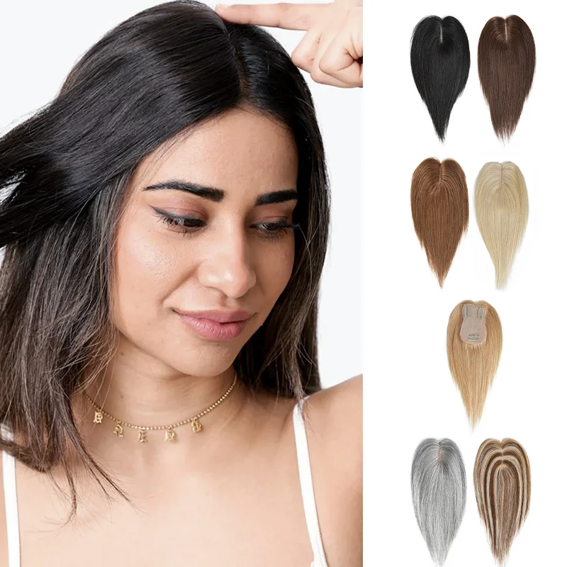 100% Human Hair 8-14inch 7X11cm Simulation Hairnet Toppers Clip in Hairpieces  for Women with Thinning Hair Accessories