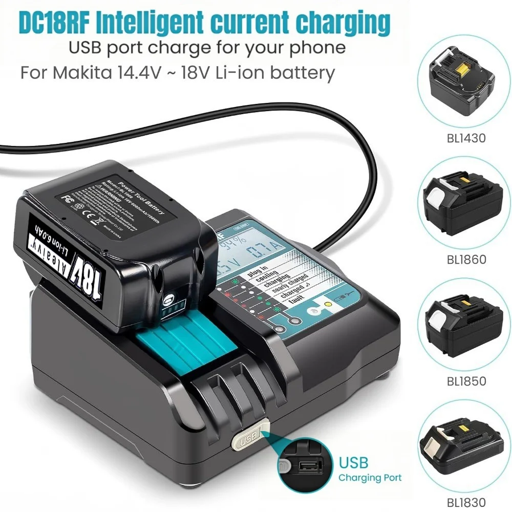 DC18RF Li-ion Battery Charger 3.5A Charging Current for Makita 14.4V 18V BL1830 Bl1430 DC18RC DC18RA Power Tool with USB