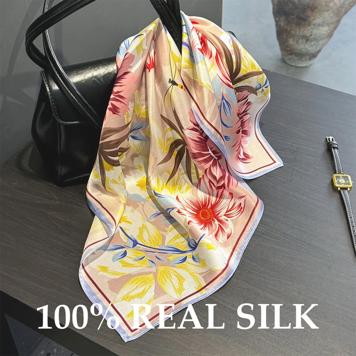 

100% натуральный натуральный шелк 53 см квадратный шарф женский роскошный высококачественный шелковый шарф шелковицы повязка для волос платок бандана шейный платок