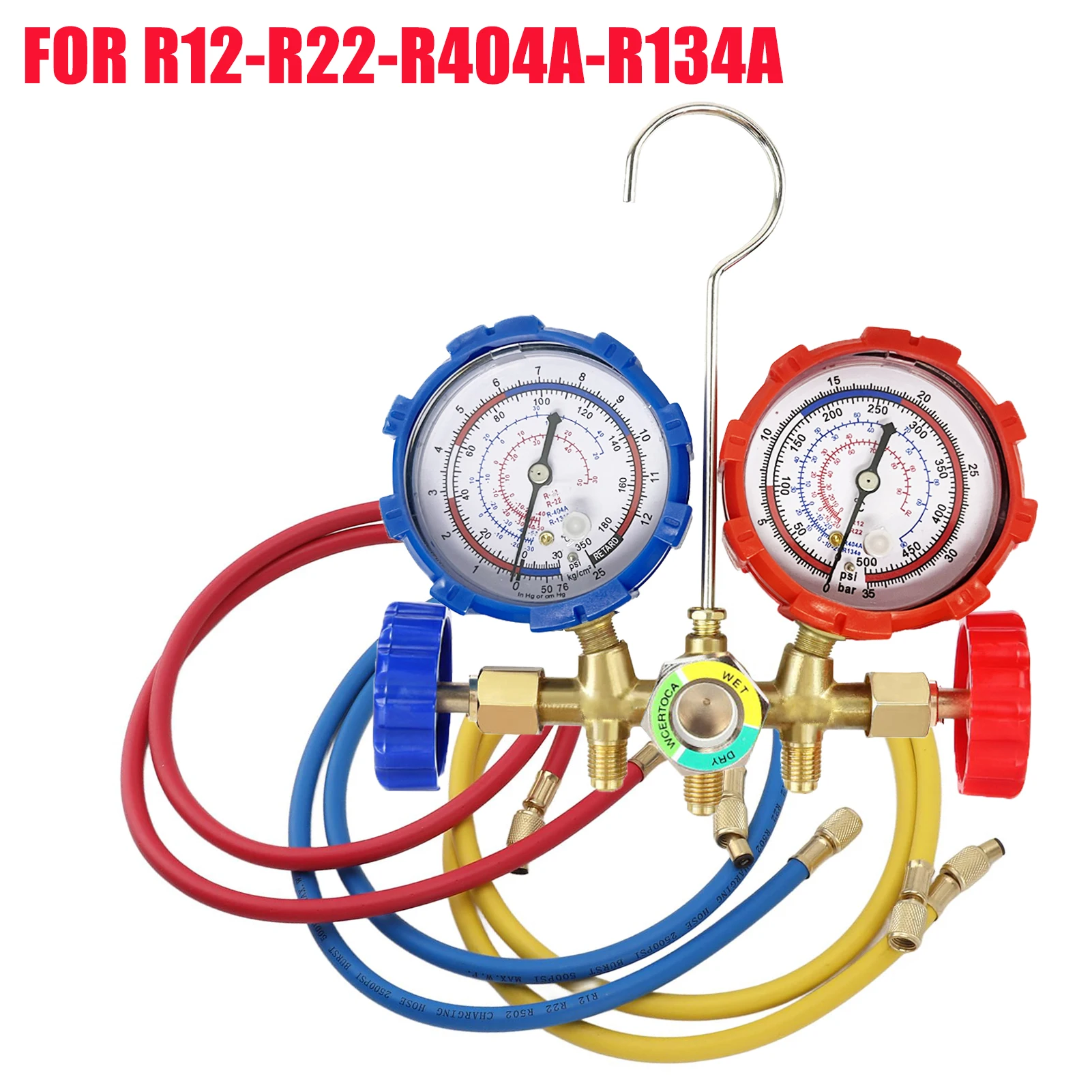 R12 R22 R404A R134A Refrigerant Manifold Gauge Set with Hoses Air Conditioning Refrigeration Charging Pressure Gauge Tool