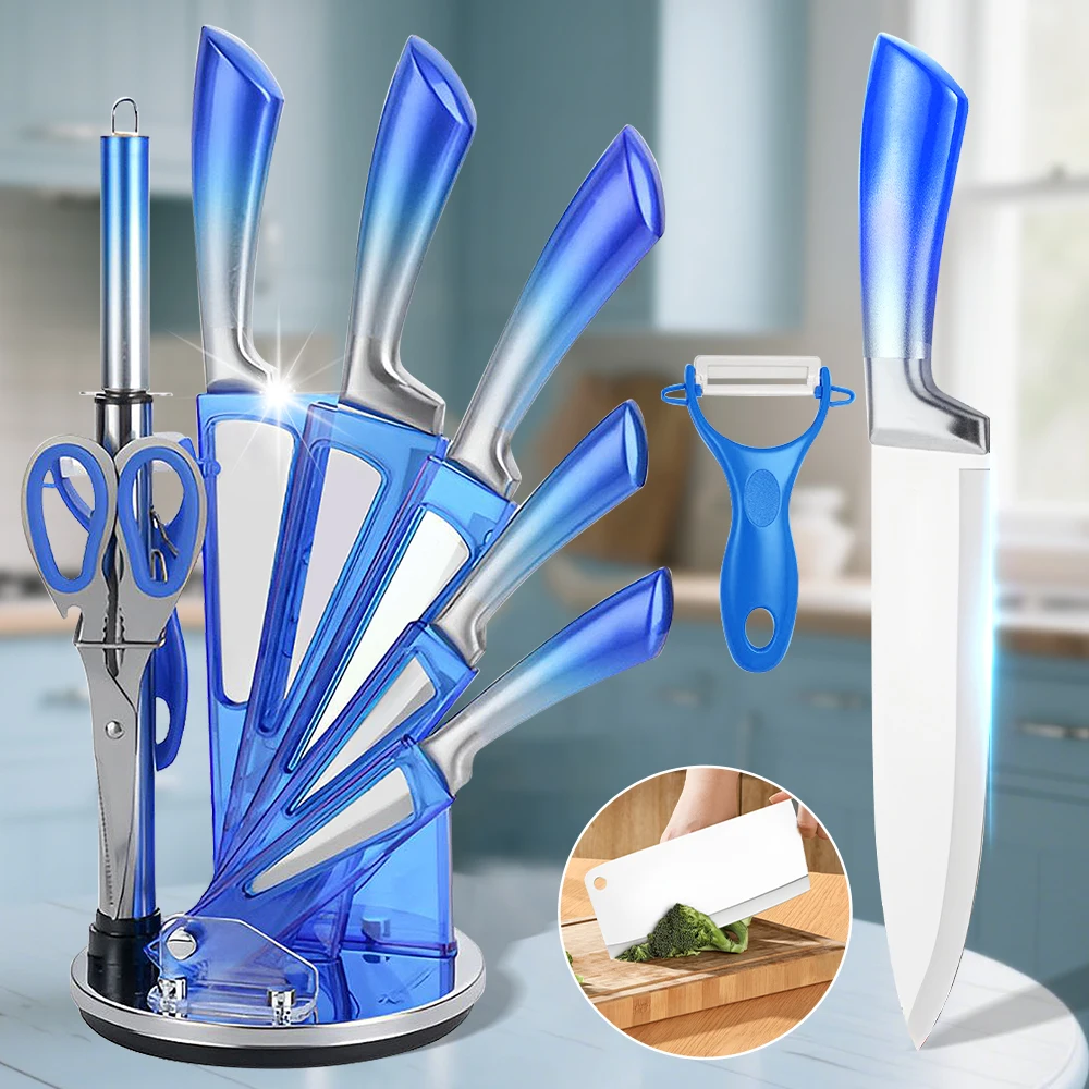 

MDHAND 9PCS High Carbon Stainless Steel Knife Set with Block Multifunctional Cleaver Meat Fruit Bread Knife Sharp Slicing Knife