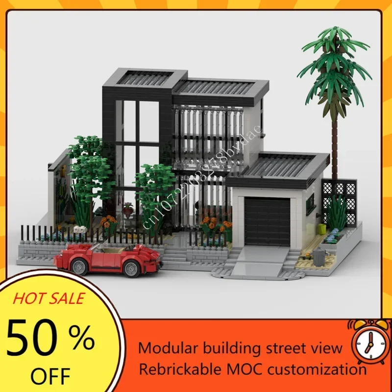 2108PCS Caribbean Beach Villa-Street Side Modular MOC Creative street view Model Custom Puzzle Architecture DIY Model Toy Gift