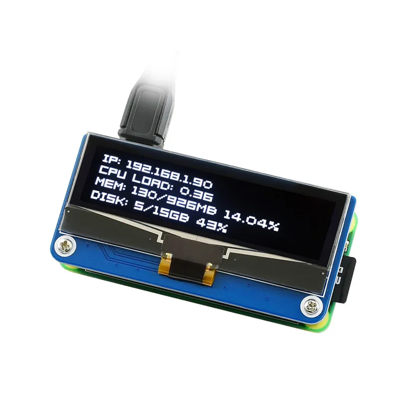 2.23 inch OLED Display HAT for Raspberry Pi/Jetson Nano, 128*32 pixels, Support SPI / I2C interface with Embedded SSD1305 Driver