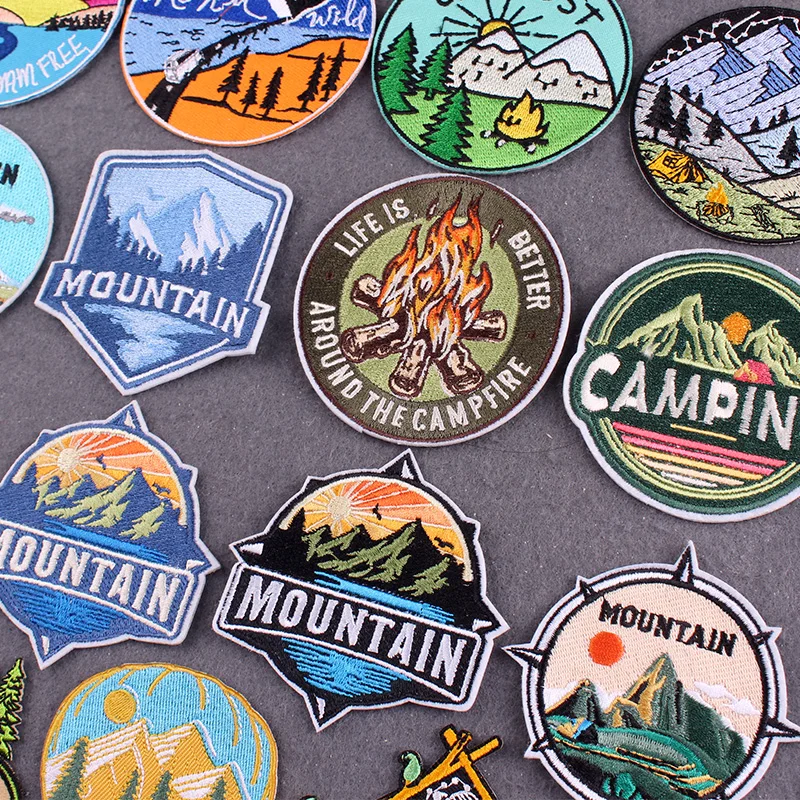 DIY Adventure Badges Mountain Camping Patch Iron On Patches On Clothes Wilderness Embroidered Patches For Clothing Stripes Decor