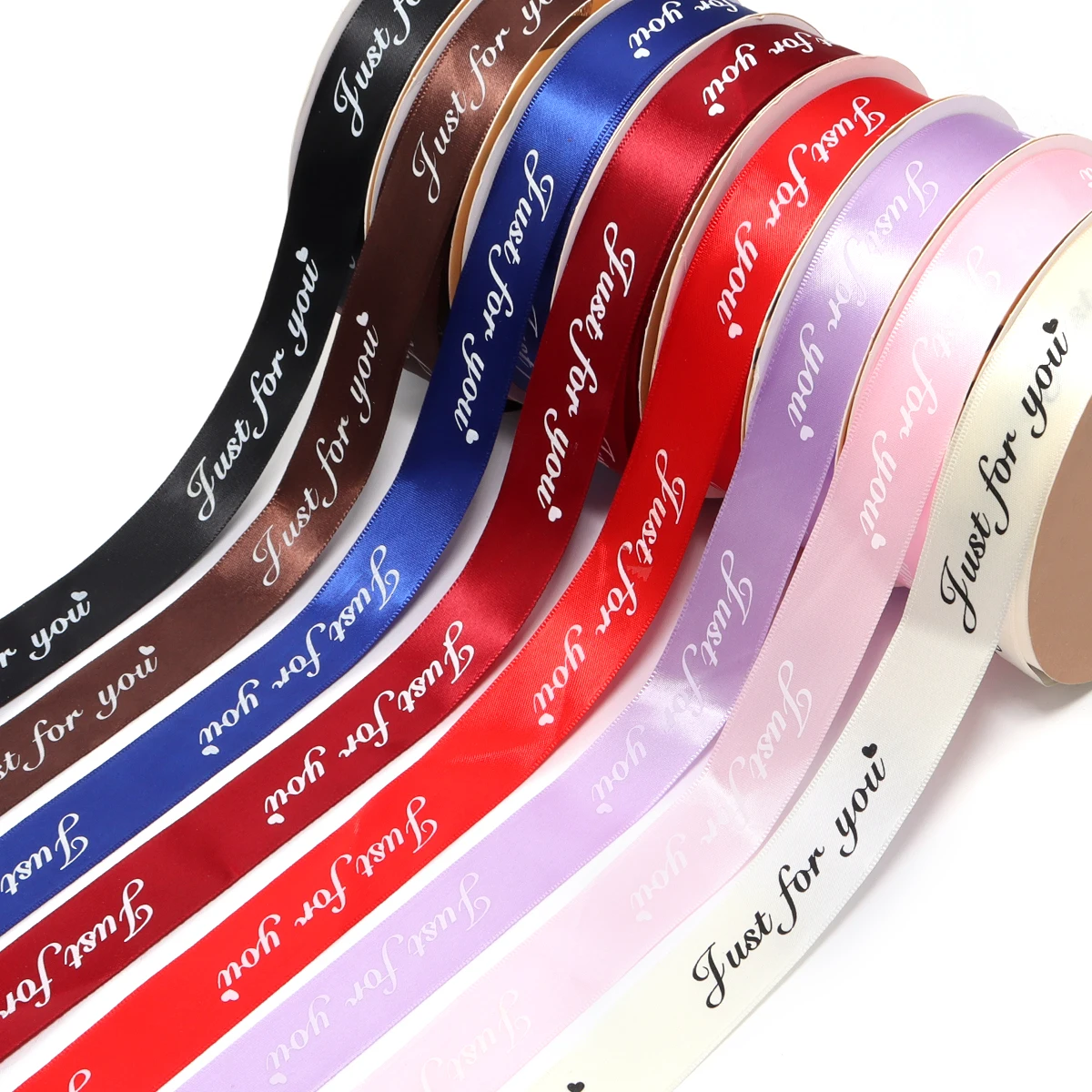 10 Yards Satin Ribbon Color Printed 'JUST FOR YOU' Wrapping Ribbons for Baking Flower Birthday Festival Gifts Party Decoration