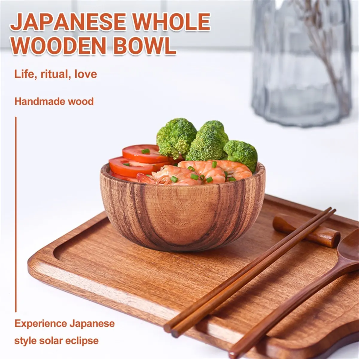 Rtyuyu Natural Handmade Solid Wooden Bowl, Round Dining Room Bowl, Premium Wooden Kitchen Utensils 16x7cm