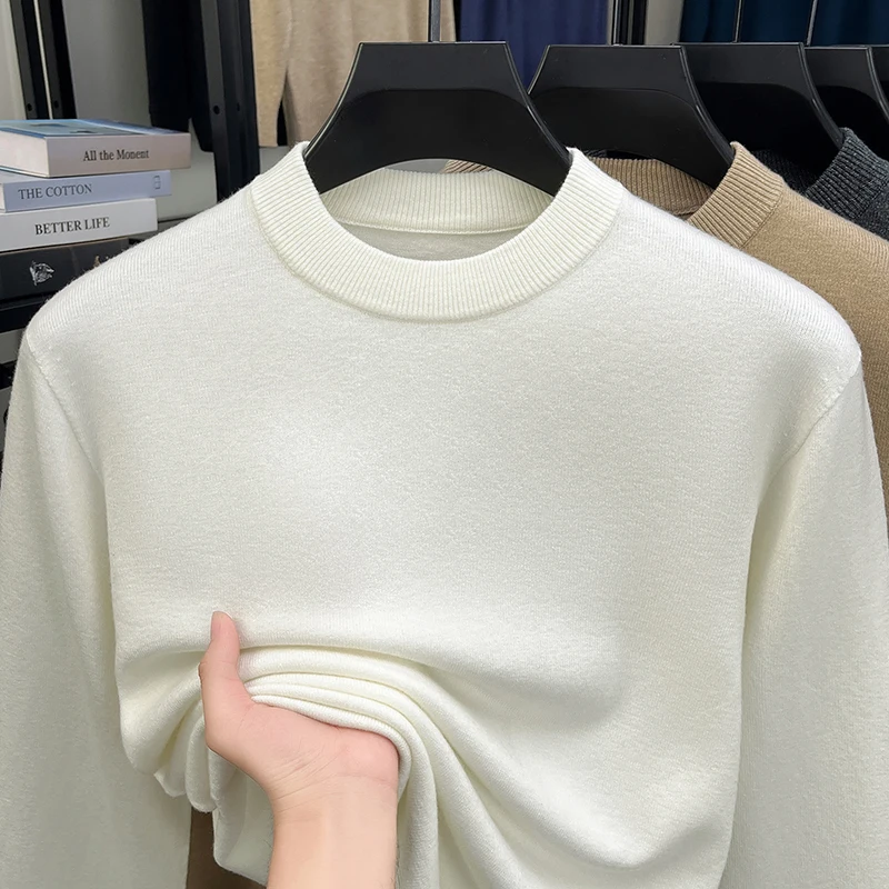 

High quality new trend men knitted sweater fashion luxury classic simple solid color versatile soft comfort round neck pullover