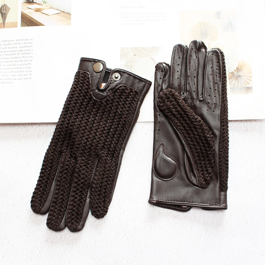 Motorcycle Riding Touch Screen Sheepskin Leather Gloves Women\'s Thin Unlined Knitted Spring and Autumn Ladies Driving Gloves