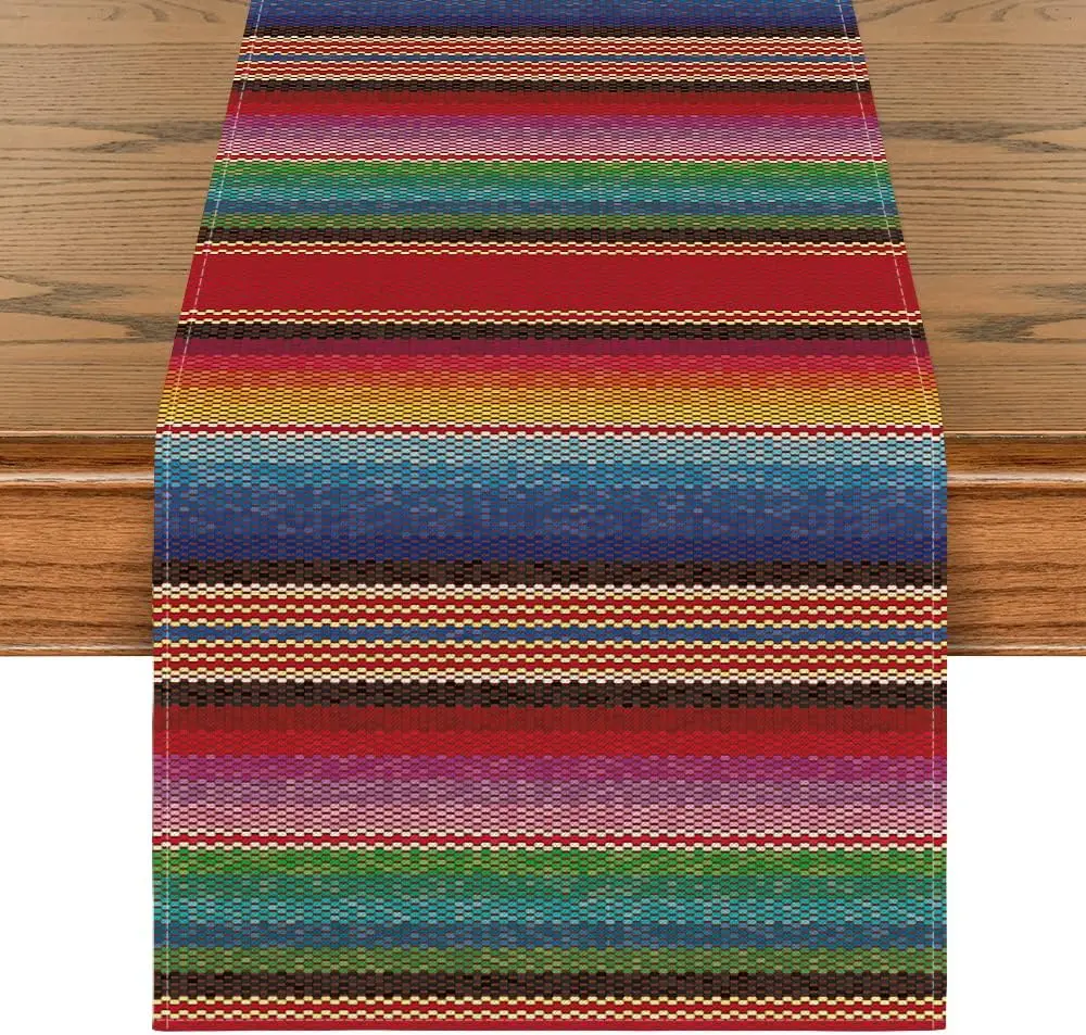 Mexican Colorful Stripes Serape Linen Table Runner Dresser Scarves Dia De Los Muertos Fiesta Kitchen Table Runner Party Decor