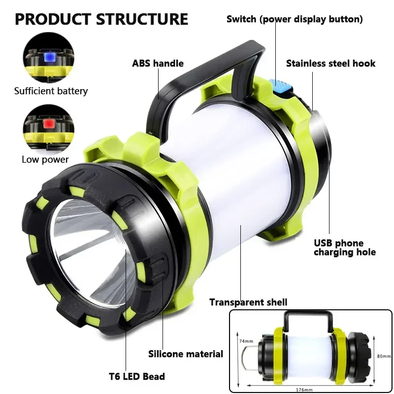 Ultra-long USB Rechargeable LED Torch Camping Lantern Water Resistant Outdoor Search Flashlight for Fish Hunt