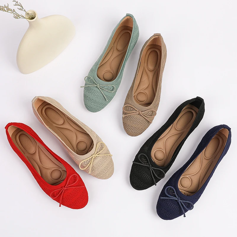 Women shoes flat elastic knitting round head mixed color soft sole breathable comfortable fashion women's light casual shoes  23