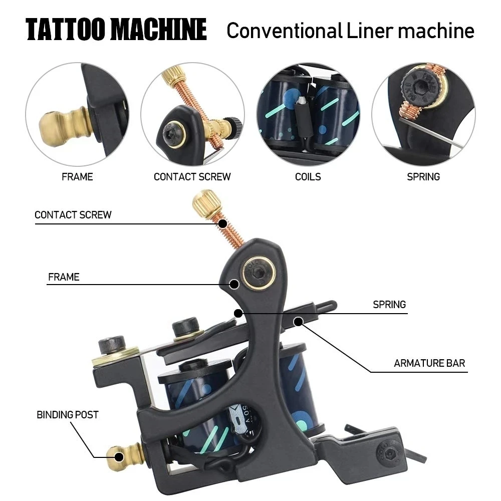Coil Tattoo Machine Dual-coiled Machine Gun 10 Warp Coils Handmade Tattoo Machine Gun for Tattoo Artist