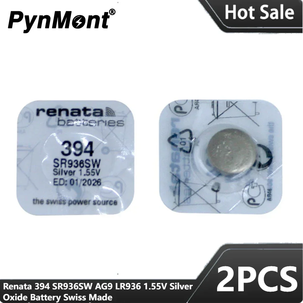 2PCS New Renata 394 SR936SW AG9 LR936 1.55V Silver Oxide Battery for Watch Toy Calculator Button Coin Cell Swiss Made