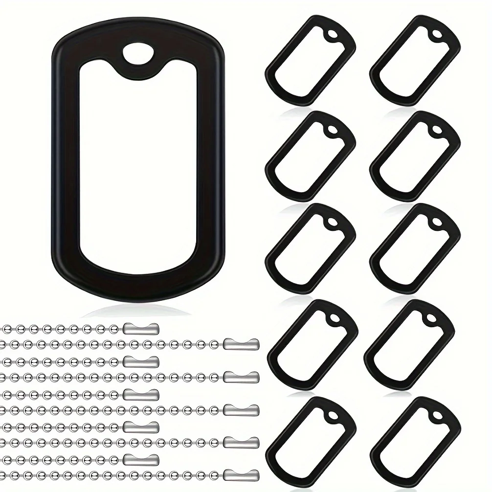 20 Pcs Dog Tag Silencers Set- Silicone Silencer Black 10pcs with 10 Stainless Steel Chain Reduce Noise and Protect Tag