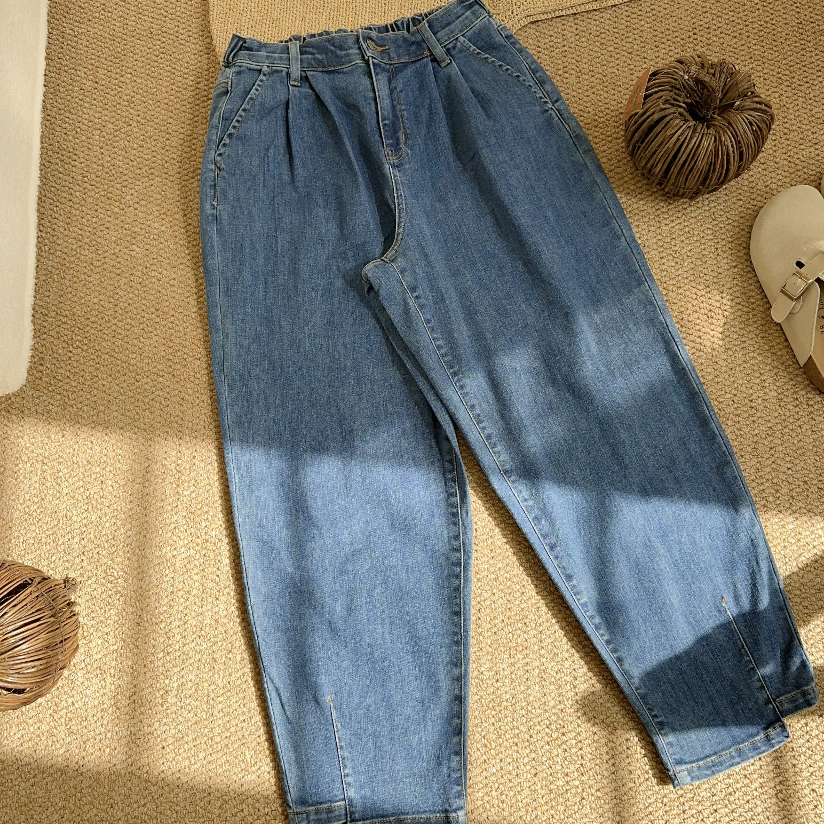 

High Waist Wide Leg Casual Jeans Loose Comfortable Long Pants 95 Cotton Waed Breathable Ladies Faion Summer Jeans