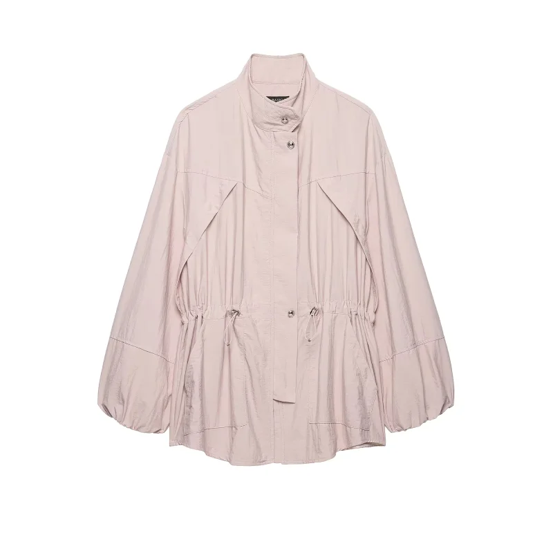 2026 Autumn New Adjustable Waist Relaxed Women's Jacket Zipper Closure With Button Decoration Fashionable Lady Outerwear