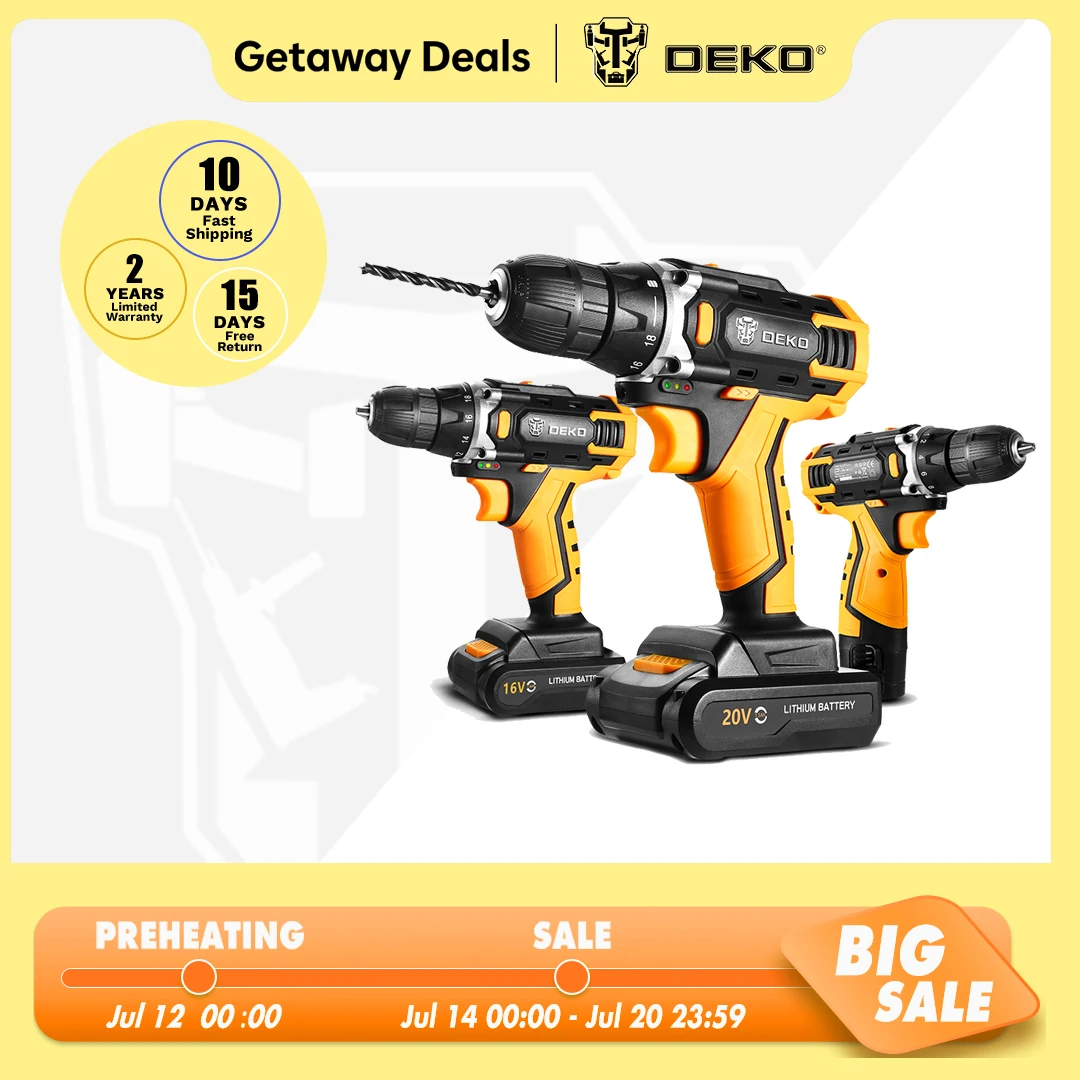 

DEKO 12V 16V 20V SET1 Cordless Drill 2 Speed Electric Screwdriver DIY Mini Wireless Power Driver DC Lithium-Ion Battery 3/8-Inch