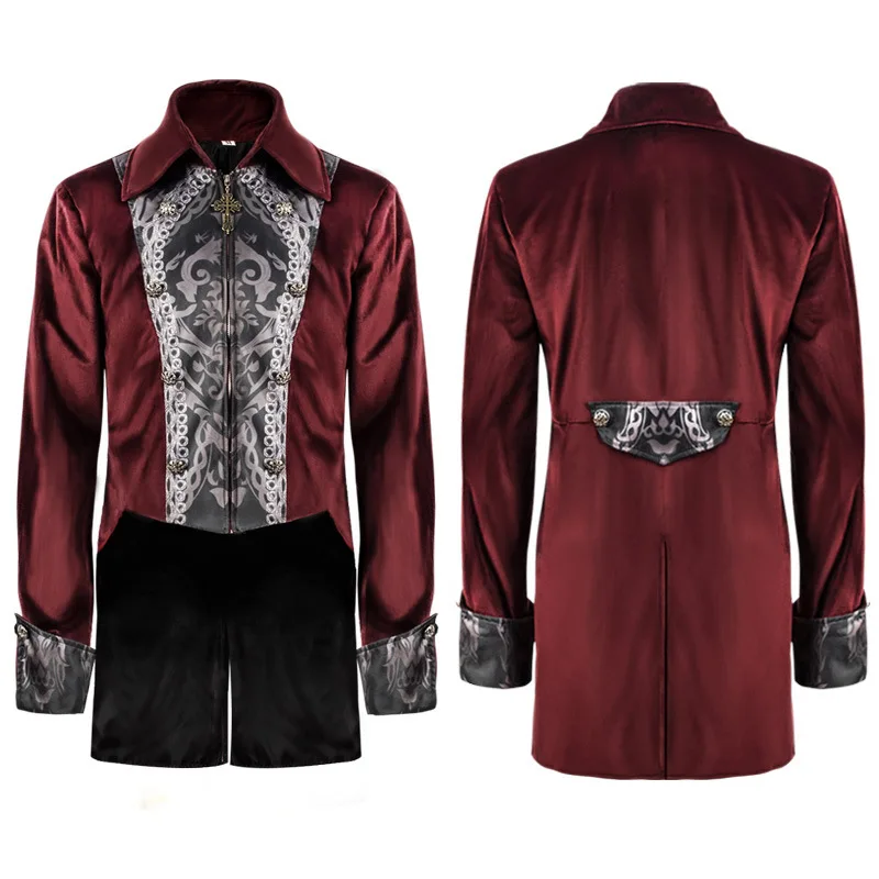 Homens Medieval Velvet Zipper Jacket, Steampunk, Cruz, Gótico, Pirata, Vampiro, Vitoriano, Halloween vestido casaco, Quente, Novo