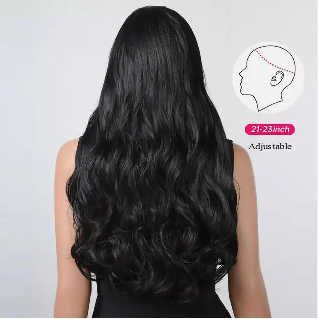 Black Wavy Headband  Long Natural Wave Wig for Women